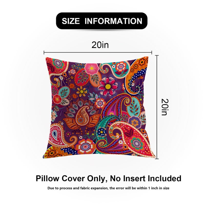 Shrahala Red Paisley Indian Decorative Pillow Covers, Chinese Colorful Flowers Pattern Floral Ethnic Indian Asian Cushion Case Sofa Bedroom Throw Pillow Covers Square 20 x 20 inches Red, Set of 2 - Image 5